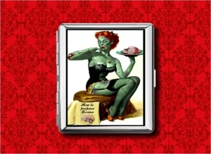 ZOMBIE PIN UP NIÑA VINTAGE CEREBROS METAL BILLETERA TARJETA IDENTIFICACIÓN CIGARRILLO IPOD Estuche - Imagen 1 de 5