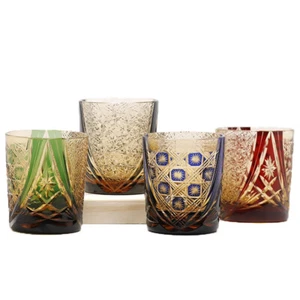 Edo Kiriko Rocks Glasses Crystal Whiskey Glasses Drinkware Stars 9oz Amber - Picture 1 of 13
