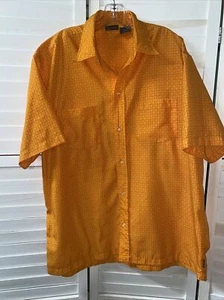 Vintage Men’s Tavalua Orange Hawaiian Print Short Sleeve Button Down Shirt Large - Picture 1 of 7
