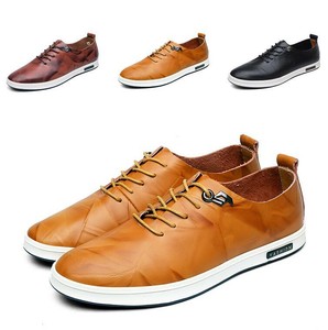 Mens British Leather Shoes Flats Pumps Lace up Breathable Leisure Round Toe Chic