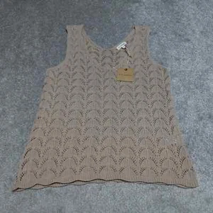 Blu Pepper Crochet Top Tank Women's Small Beige Knit V Neck Sleeveless Pullover - Picture 1 of 7