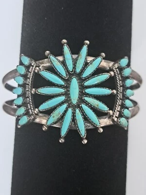 RARE 1970s Vintage Sleeping Beauty Turquoise Hand Crafted Bracelet .925 - Image 1 of 4