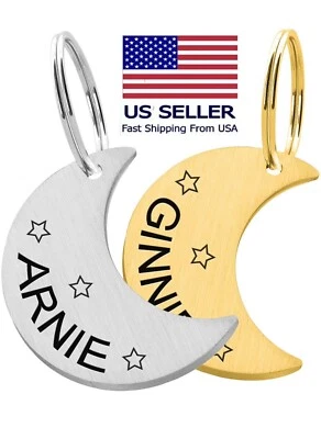 Custom Engraved Cute Dog Tag Moon Luna Pet Tags ID Personalized Double Sided Cat - Image 1 of 4