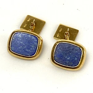 v028 Vintage Manschettenknöpfe 18k Gelbgold blauer Lapislazuli - Bild 1 von 2