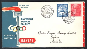 GREECE Air Mail 1956 Cover QANTAS Advert OLYMPIC TORCH FLIGHT Australia MA294 - Picture 1 of 10