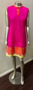 Colorblock Print Brocade Tunic Party India Dress Top S - Picture 1 of 5