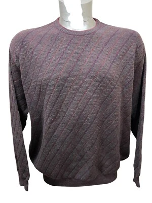 EUC Vtg 90s   L Mens Italian Sweater Burgundy Blue Diagonal Stripe Wool Blend - Image 1 of 4