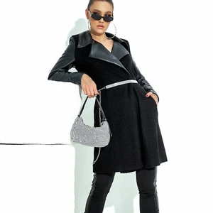 Mexton Damen Mantel Strickjacke Kunstleder Jacke lang Lederlook XS-M - Bild 1 von 2