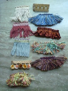 10 borlas de borde de flecos de seda vintage muestras de cordón edredones artesanías fragmentos de diario - Imagen 1 de 4
