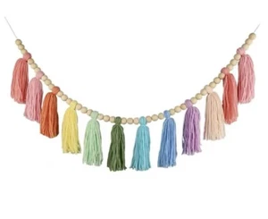 Pastel Rainbow Beaded Tassel Bunting Nursery Home Decor Party Macrame Garland - Picture 1 of 1