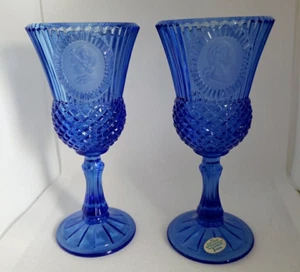 Vintage Fostoria Avon Martha & George Washington Blue Goblet Candle Holder - Picture 1 of 10