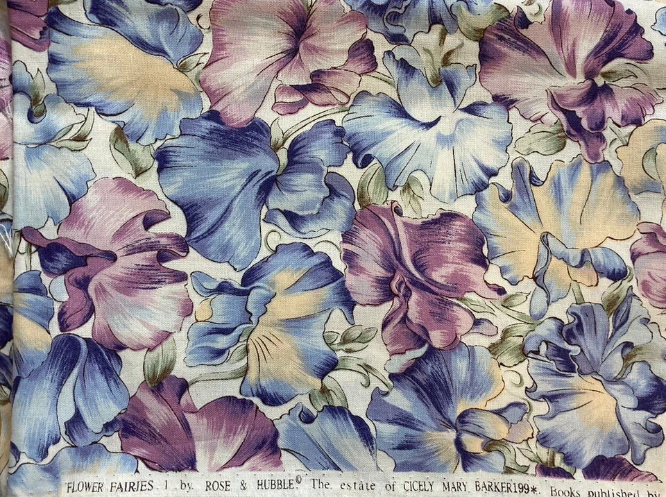 Tela floral grande de guisantes dulces de lavanda y flores azules Cicely Mary Barker Foto 1 de 1