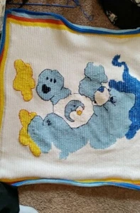 hand made crochet baby blanket night time bear blue, white, yellow - Picture 1 of 3