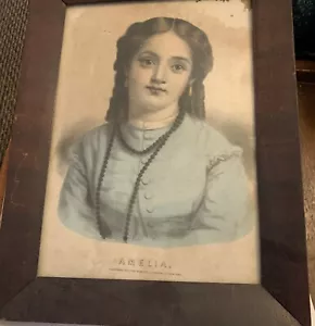 Original Currier und Ives Lithographie Amelia. 1857 bis 1872 beschädigte Ecke gerahmt - Bild 1 von 7