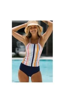 Beachsissi Tankini Womens Large Striped Drawstring Back Bikini Swimsuit Set - Picture 1 of 14