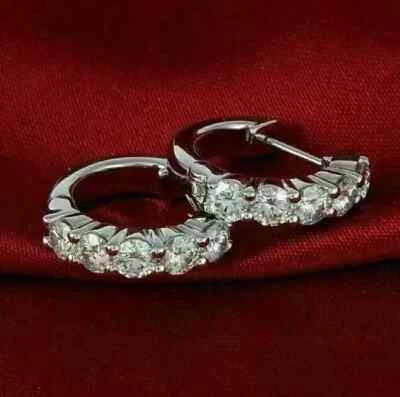 1CT Round Cut IGI Lab Grown Diamond Women's Hoop Clip On Earrings 14K White Gold - Image 1 of 4