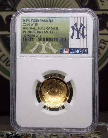 2014 "W" $5 Proof GOLD Baseball Hall of Fame **YANKEES** NGC PF70 UC #003 ECC&C Cover