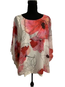 Chicos Size 3 Womens XL Top Abstract Poncho Open Sides Sheer Lined Embellished - Picture 1 of 7