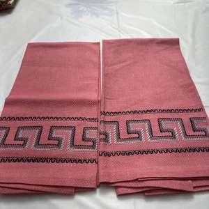 Pair 2 Kitchen Tea Towels Pink Swedish Huck Weave New 17” x 25” - Picture 1 of 6