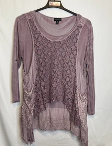 Fashion Fuse Damen Gr. 1X Boho lila 2-teilig Spitze Bluse/ Tunika - Bild 1 von 9