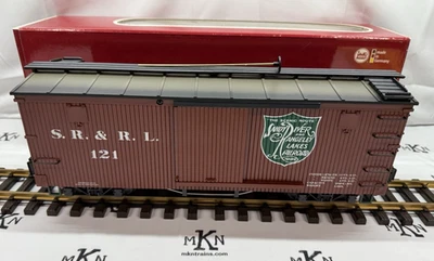 LGB 48670 Sandy River & Rangeley Lakes Boxcar metal wheels knuckles #121 G Scale - Image 1 of 4