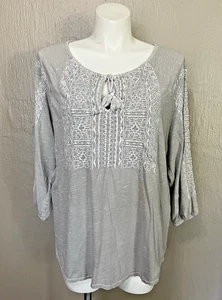 Lucky Brand Damen Plus Boho Tunika bestickt einfarbig grau Freizeit Top Größe 2X - Bild 1 von 6