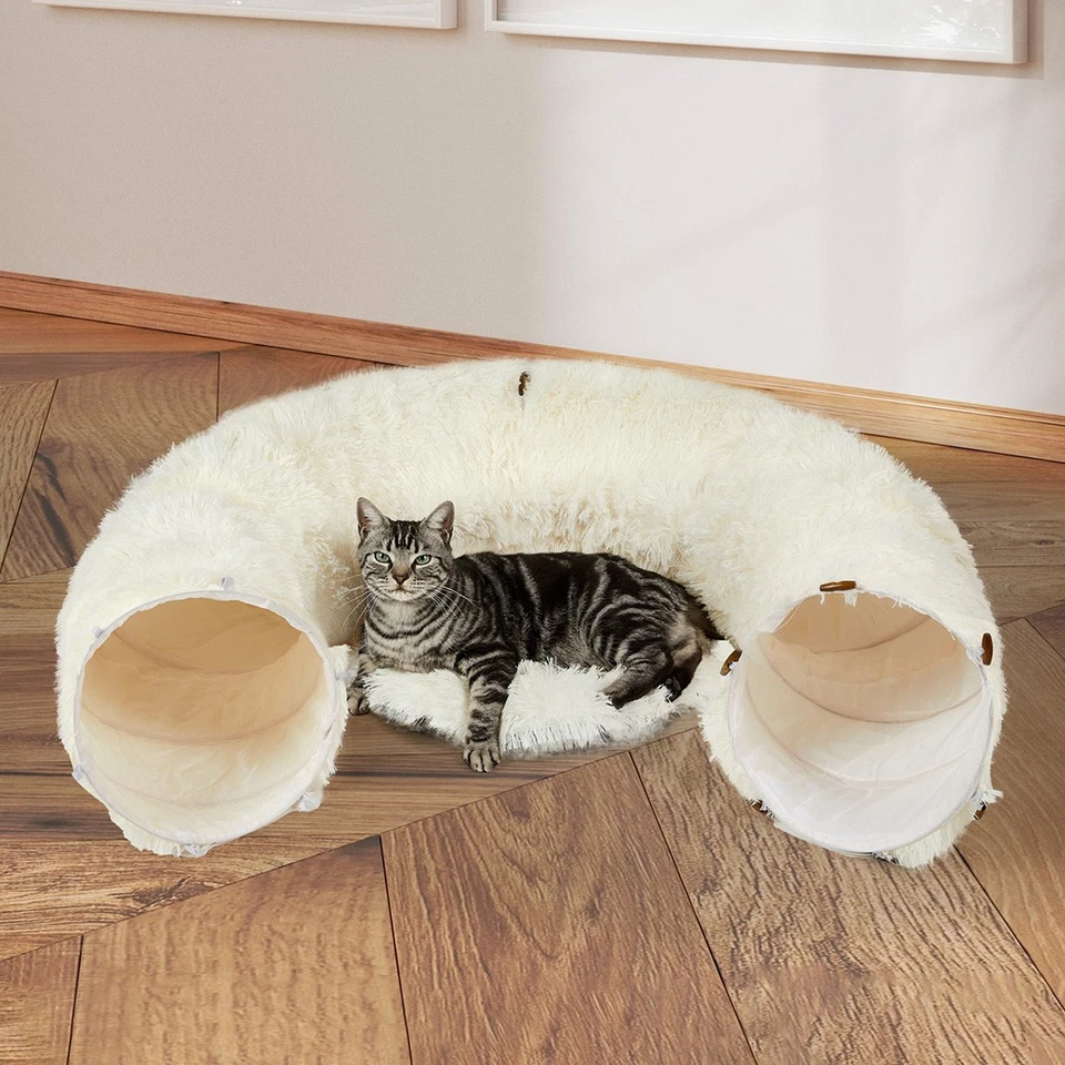 Pawz Cat Tunnel Soft Mat Foldable Funny Exercise Plush Kitten Play Tube Beige