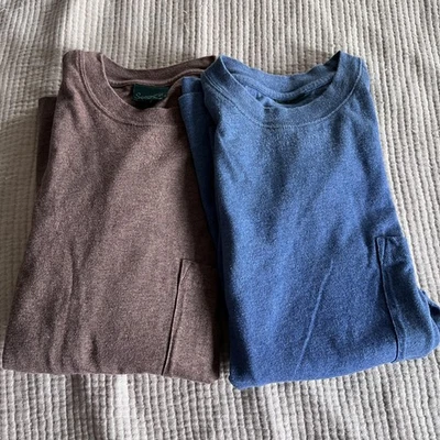 Scandia Woods Shirt Mens Large Lot 2 Long Sleeve Pocket Tee Crewneck Blue Brown - Image 1 of 4