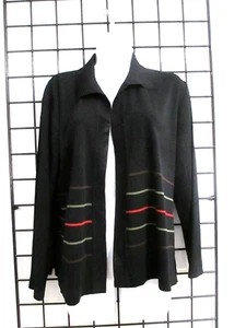 MISOOK 🌸 TAGLIA LARGE==GIACCA MAGLIONE CARDIGAN NERO A RIGHE/APERTO DAVANTI - Foto 1 di 6