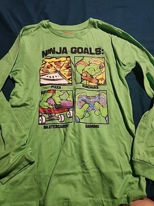 Nickelodeon Ninjq Goals Long Sleeve Green Shirt Size 14/16 - Picture 1 of 4