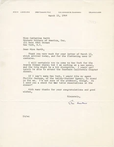 ORIGINAL RIBBON TYPESCRIPT COPY LETTER SIGNED FROM ERIC AMBLER TO THE #159087 - Picture 1 of 1