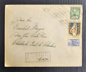 1943 Colombia Censor Cover ties 2 stamps cd Bogota-San Jose - Picture 1 of 2