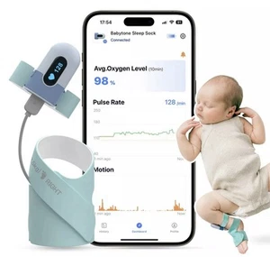 Smart Sock Baby Sleep Monitor Tracking Baby’s SpO2 Heart Rate Body Movement, App - Picture 1 of 6