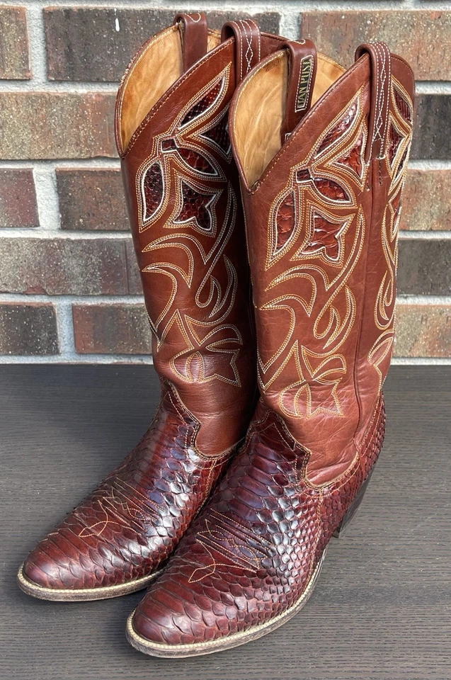 Dan Post Women's Sz. 6.5 Cowboy Boots Brown Leather & Lizard Made In Spain #4139 - Image 1 of 4