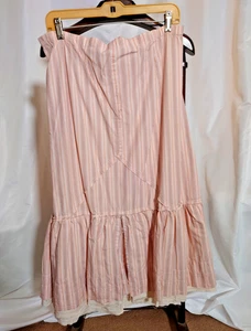 Krista Larson Vintage Cotton Pink Candy Stripe Drawstring Skirt Boho 1990s L XL - Picture 1 of 7