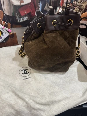 Authentic Vintage Chanel Suede Drawstring Bucket Women Bag - Image 1 of 4