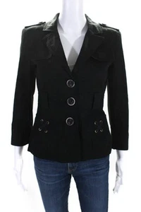 Nanette Lepore Womens Button Down Cargo Light Jacket Black Cotton Size 2 - Picture 1 of 9