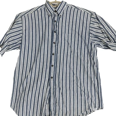 Arrow Button Up Shirt Men XL Blue White Striped Button Up Short Sleeves Cotton - Image 1 of 4