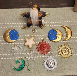 VTG Set 11 Celestial Sun Moon Ornaments Christmas 90s Decor & Celestial Fabric  - Picture 1 of 10
