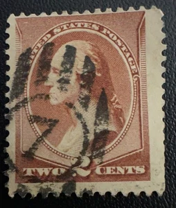 USA Briefmarke #210 gebraucht 2¢ braune Ziffer 7 gestempelt - Bild 1 von 2