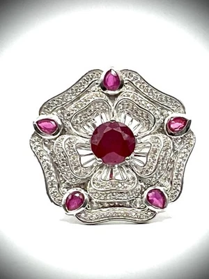 GP Collection Niassa Ruby (FF) & White Zircon 7.40 ctw Ring Rhodium Over 925 SS - Image 1 of 4