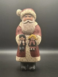 Vintage Weihnachtsmann Holz Volkskunst handgeschnitzt & bemalt Dekor signiert - Bild 1 von 10