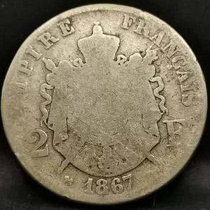 2 FRANCS 1867 K BORDEAUX ARGENT 835‰ NAPOLEON III TETE LAUREE / FRANCE / SILVER - Picture 1 of 2
