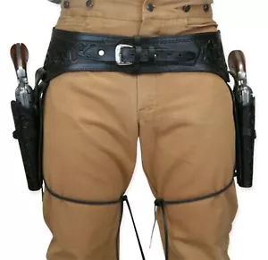 (.22 CAL) LEATHER WESTERN GUN BELT AND HOLSTER -Right Hand Gun Pistols - Picture 1 of 32