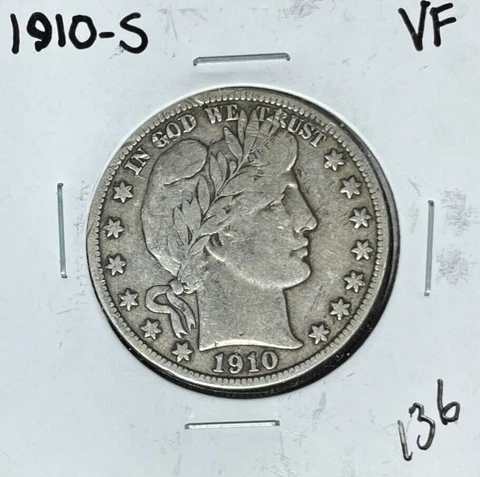 1910-S BARBER SILVER HALF DOLLAR ~ VF  ~NICE COIN~ Cover
