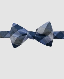 $50 Ryan Seacrest Distinction Mens Blue Adjustable Silk Check Pre Tied Bowtie - Picture 1 of 1