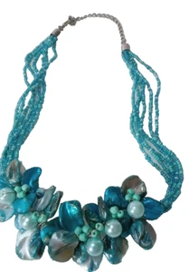 Turquoise Blue Flower Necklace 1980's Claw Clasp - Picture 1 of 3