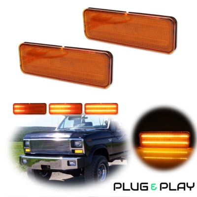 For 80-86 Ford Bronco F150 F250 F350 Dynamic Sequential LED Signal Lights Amber - Image 1 of 4