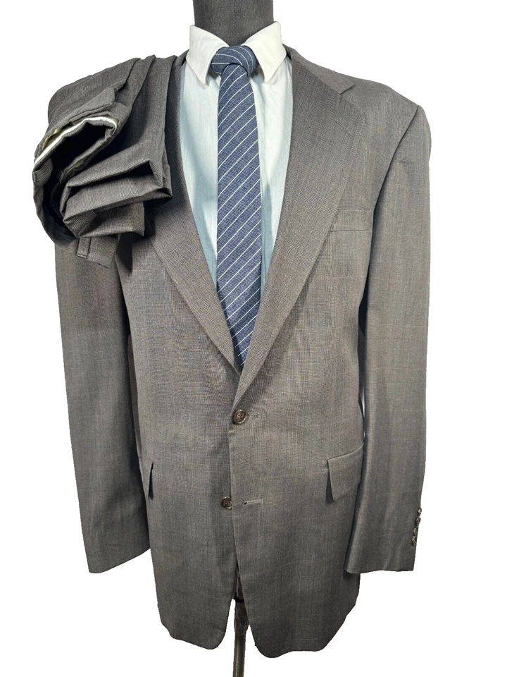 PALM BEACH Para Hombres Marrón GLEN CUADROS Lana Frente Plano 2 Piezas Traje 44L Chaqueta 40x34 Pantalón Foto 1 de 4