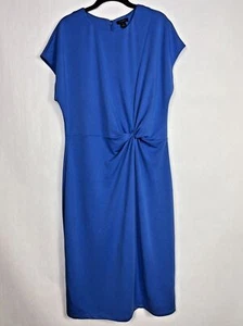 Halogen Dress Womens 1X Blue Twist Waist Cap Sleeve Cocktail Career Office Midi - Picture 1 of 13